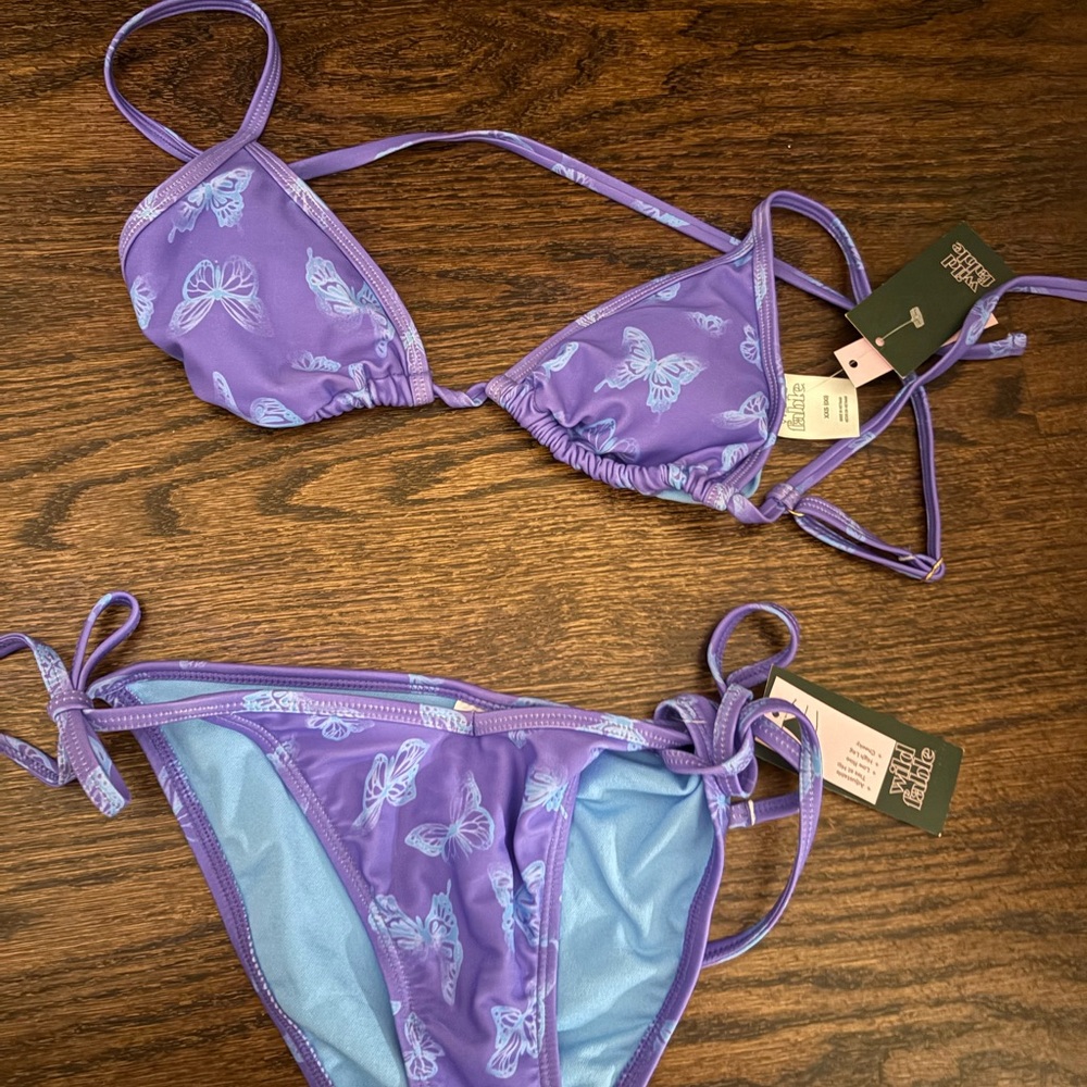 NWT xxs Purple Butterfly Bikini Set